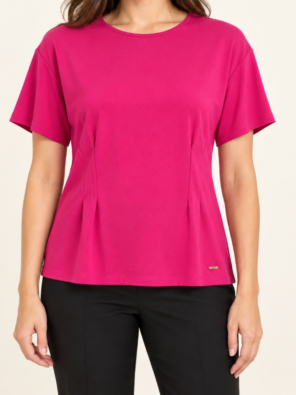 AK Anne Klein Fuchsia Pink Short Sleeve Fitted Blouse